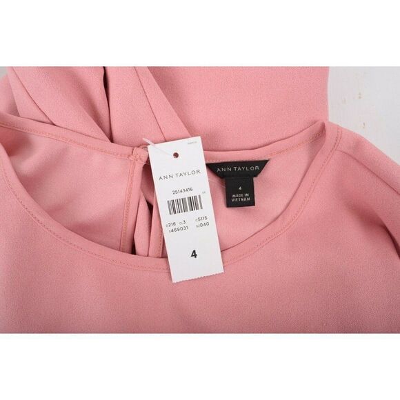 Ann Taylor Womens Shift Dress Sz 4 Pink Knee Length Short Ruffle Sleeve NWT - Picture 6 of 6